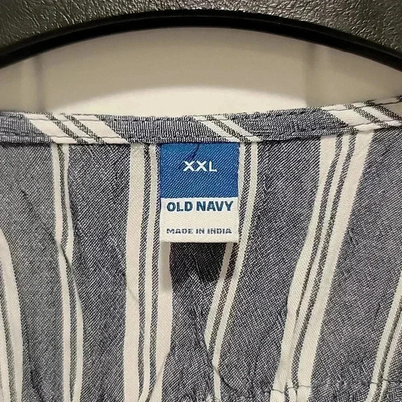 Old Navy Blue White Vertical Stripe Long Sleeve Blouse Size XXL - Picture 2 of 8